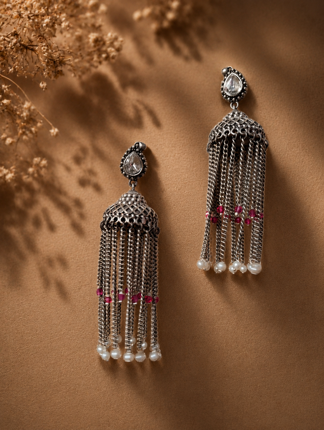 Antique Oxidized Tassel Jhumkas