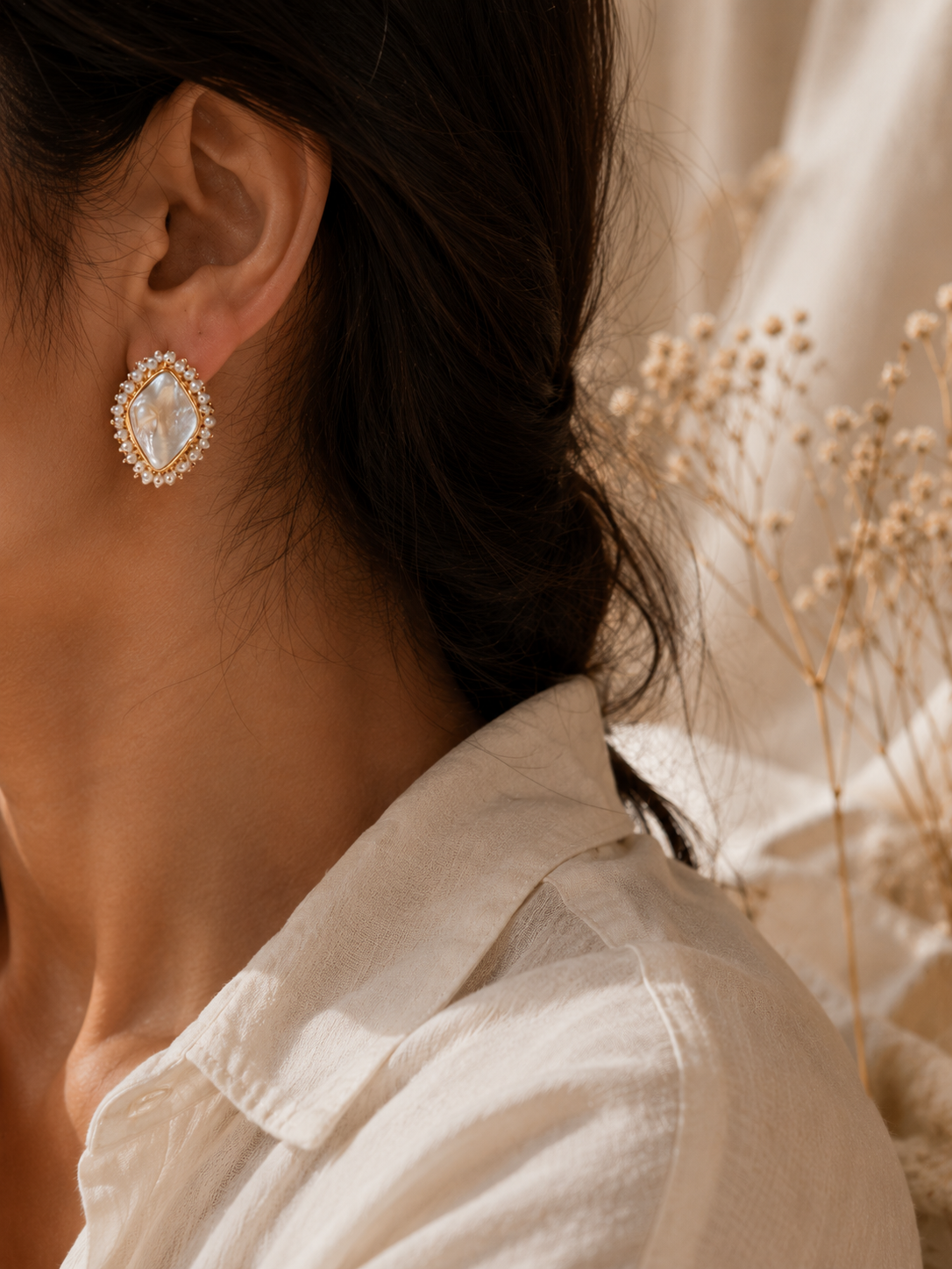 Mother -of-Pearl Statement Stud Earrings