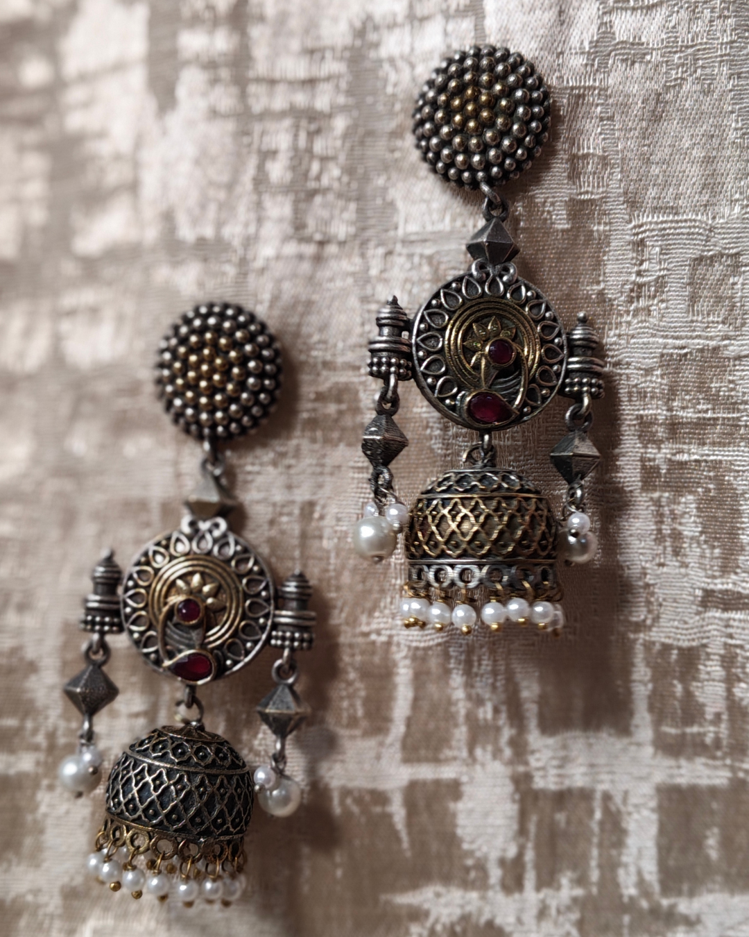 Antique Dual-Tone Oxidized Jhumka Earrings