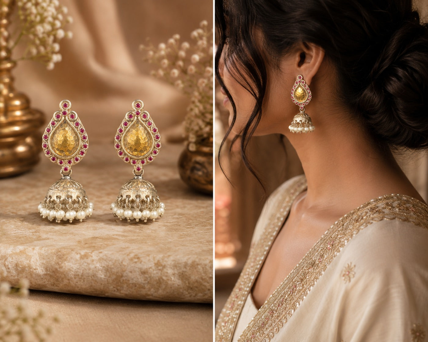 Handcrafted Dual Tone 92.5 Silver Jhumki
