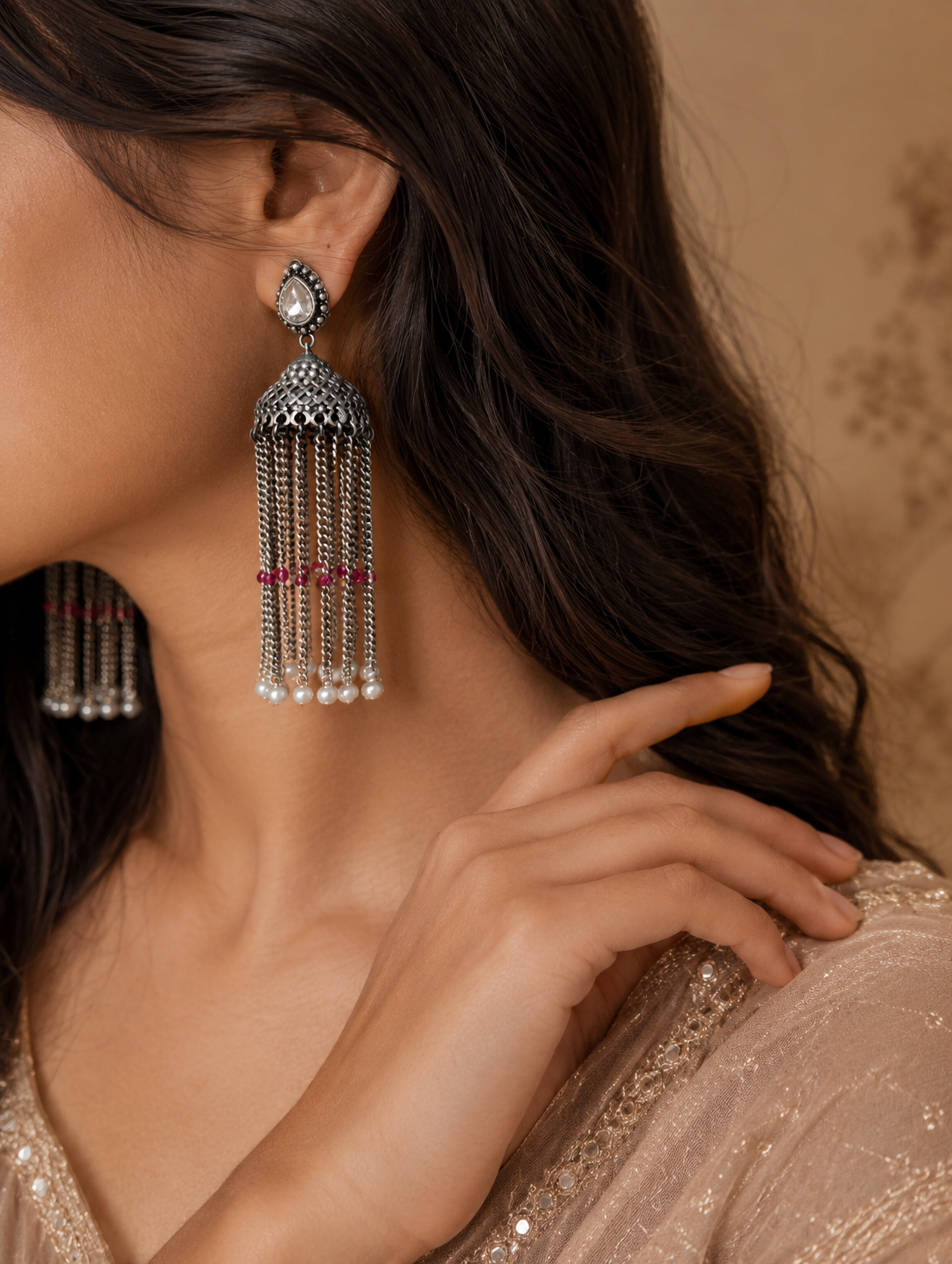 Antique Oxidized Tassel Jhumkas