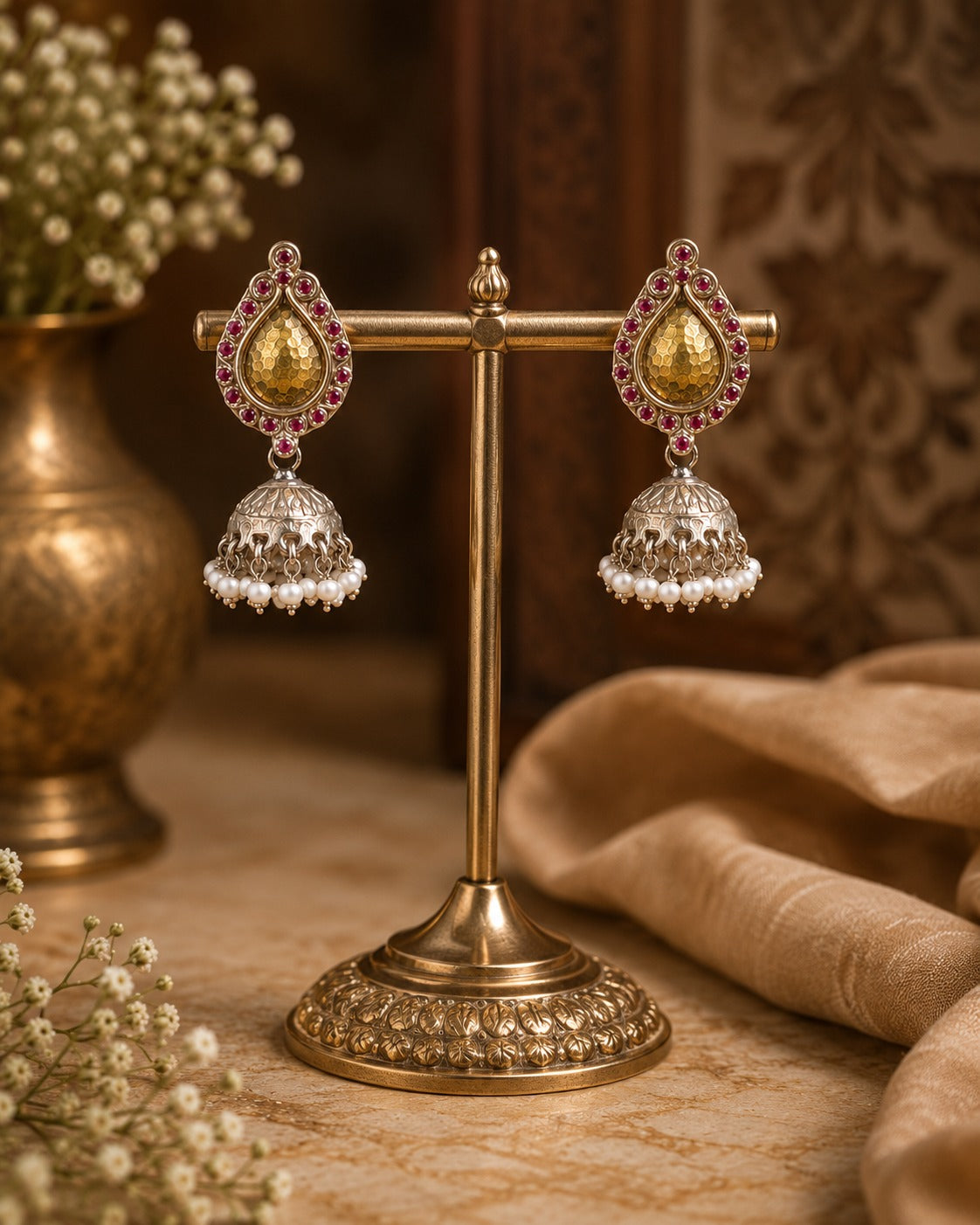 Handcrafted Dual Tone 92.5 Silver Jhumki