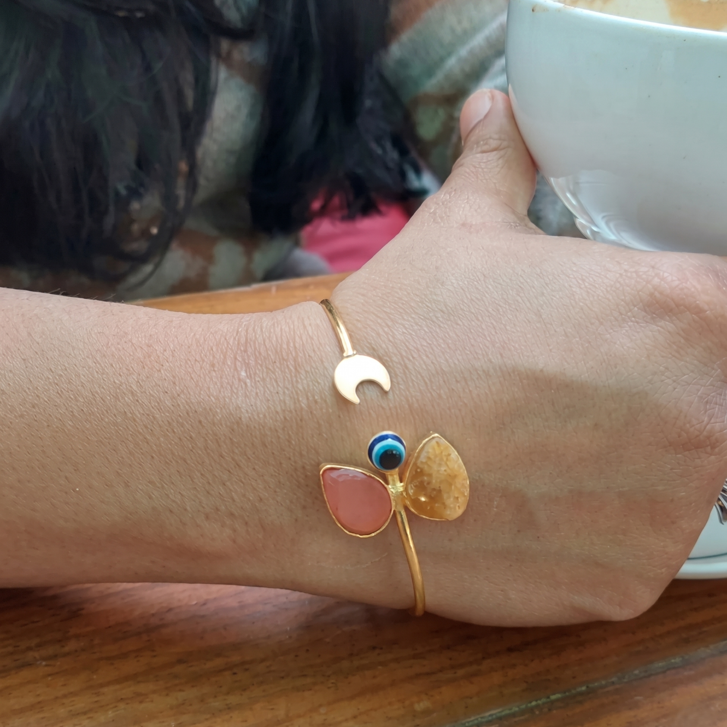 Evil Eye Crescent Charm Bracelet