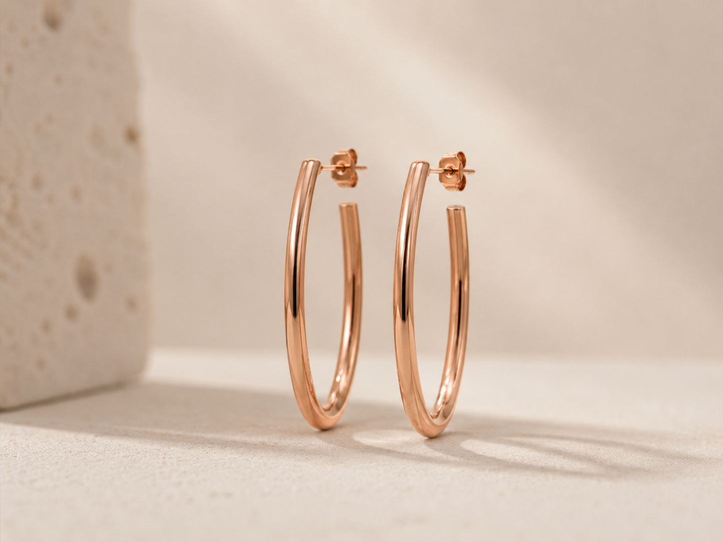 Rose Gold Polish Oval Shape Hoops