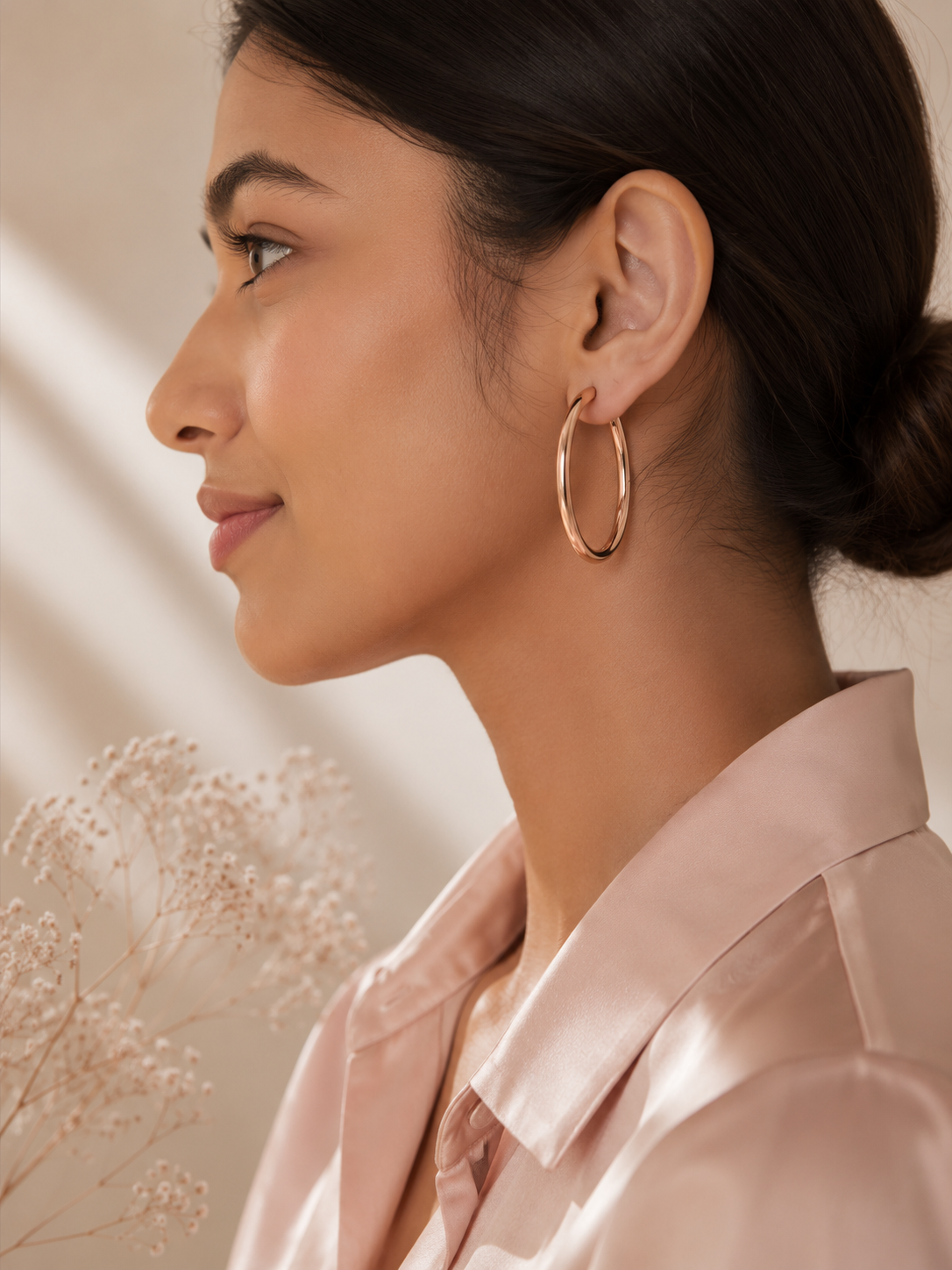 Rose Gold Polish Oval Shape Hoops