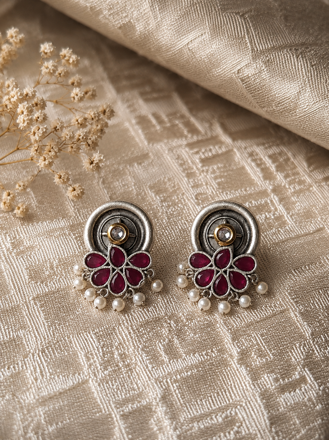 Oxidized Silver Floral Stud Earrings
