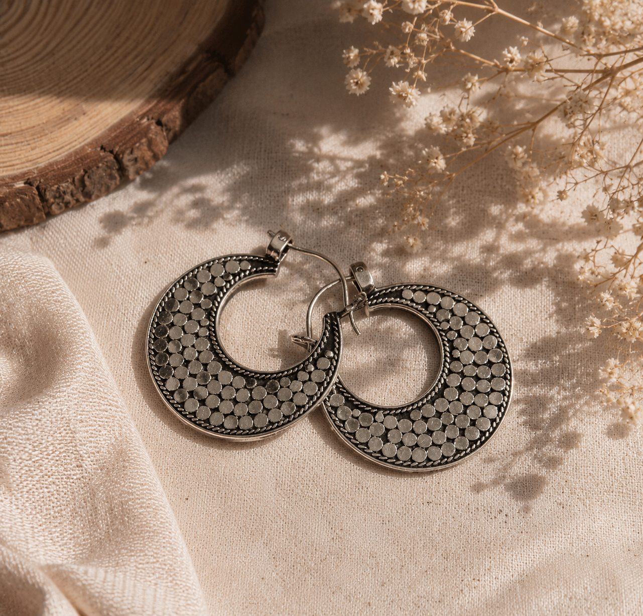 Textured Silver Hoops