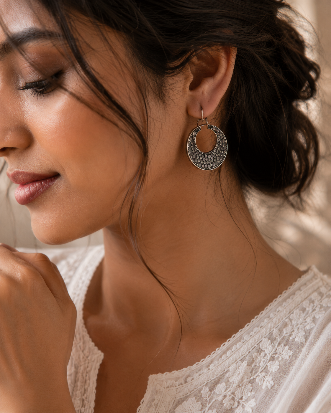 Textured Silver Hoops