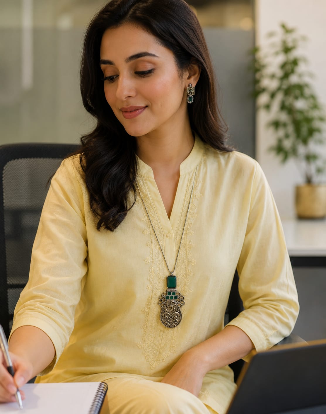 5a Dual Tone Green Pendant Set