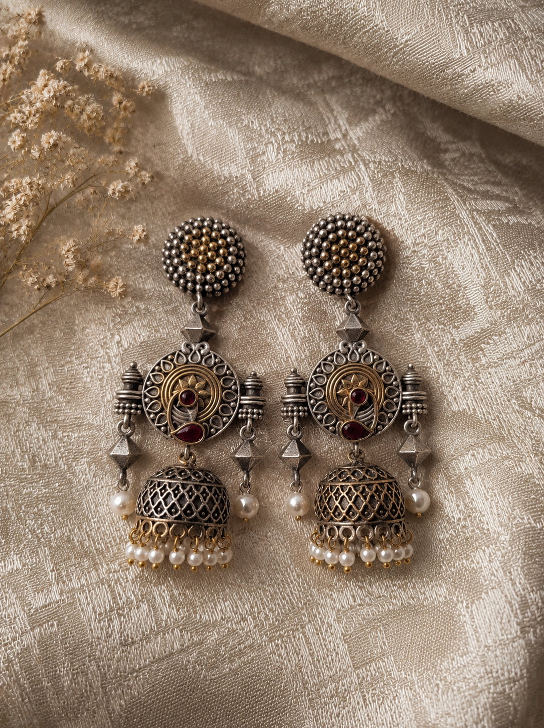 Antique Dual-Tone Oxidized Jhumka Earrings